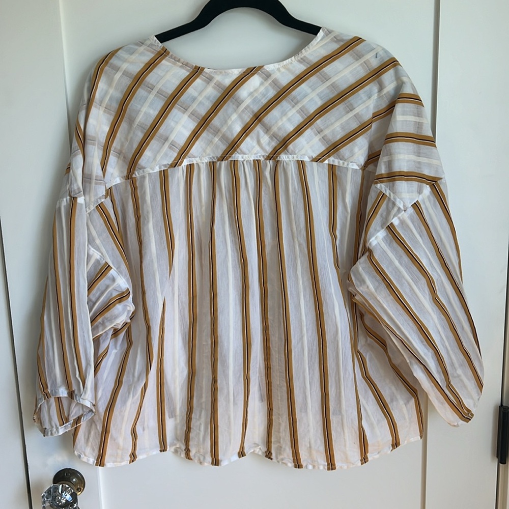 🕶️LOU & GREY Cotton Stripe Popover Blouse Lightweight Summer Loose Fit L - Picture 3 of 7